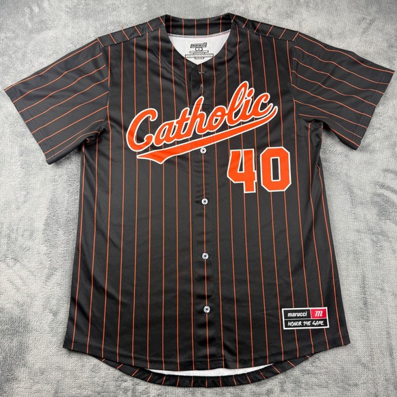 Marucci Other - Marucci Mens Catholic Baseball Jersey Black Orange Pinstripe Button Up Size M 40